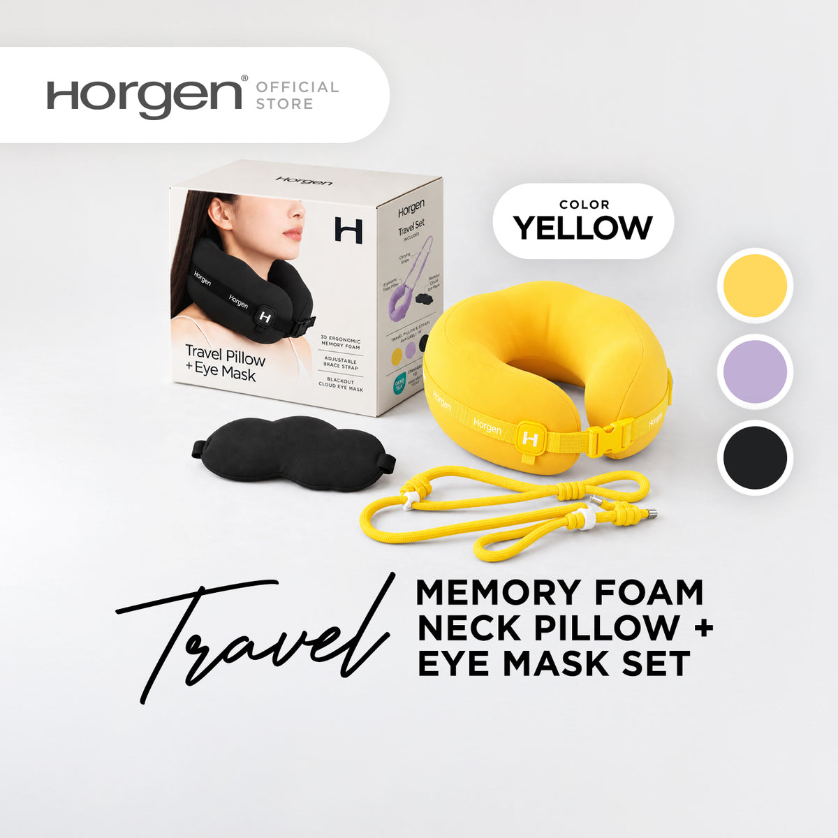 (New) Horgen Travel Memory Foam Neck Pillow and Eye Mask Set