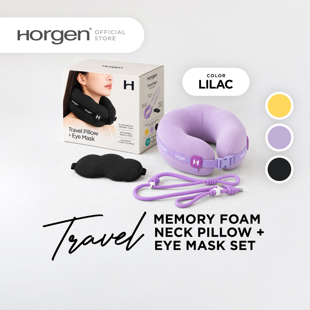 (New) Horgen Travel Memory Foam Neck Pillow and Eye Mask Set