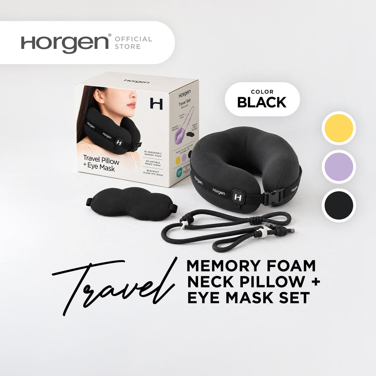 (New) Horgen Travel Memory Foam Neck Pillow and Eye Mask Set