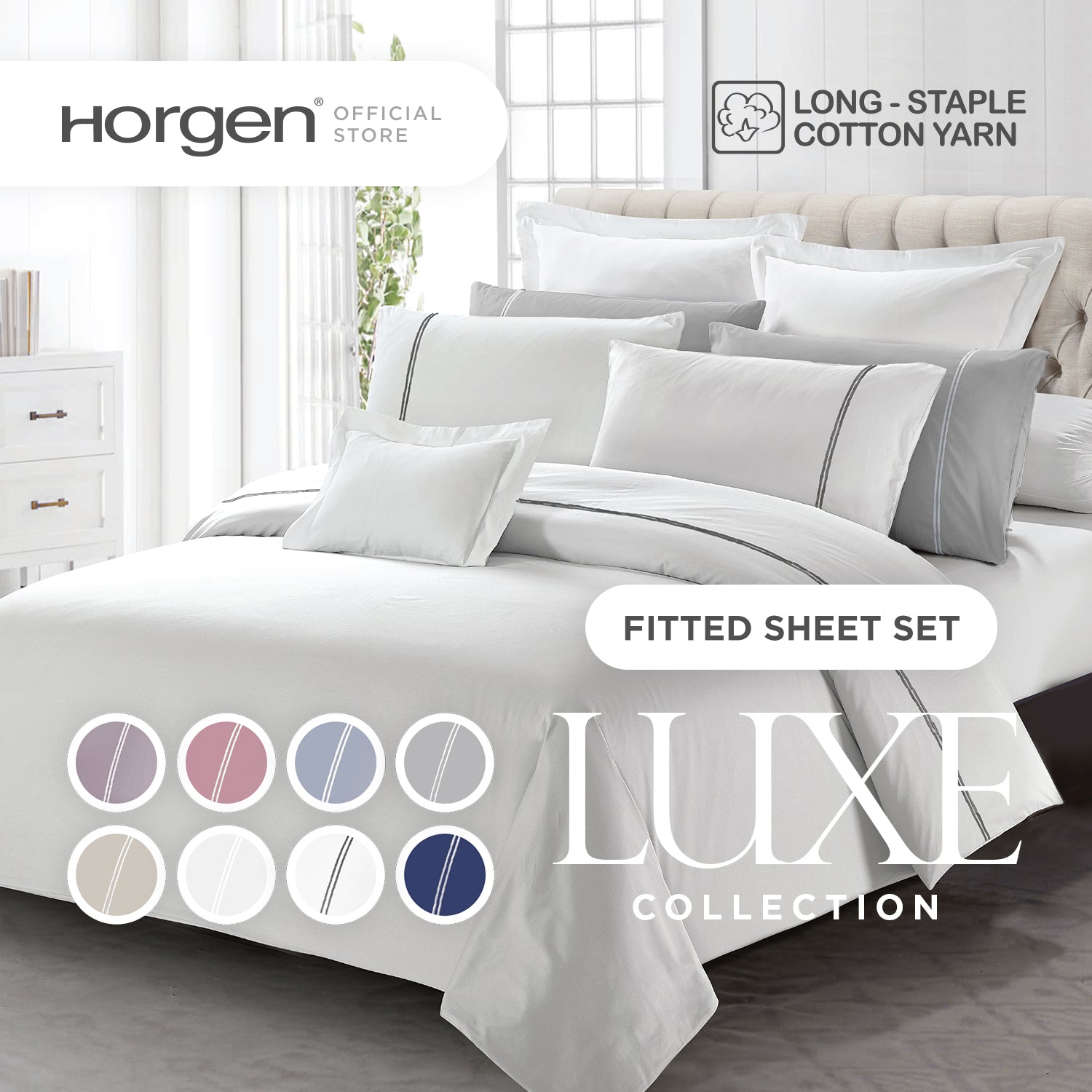 Luxe Collection, Hotel Series Egyptian Cotton Barrett Fitted Sheet Set (Quilt Cover Excluded)
