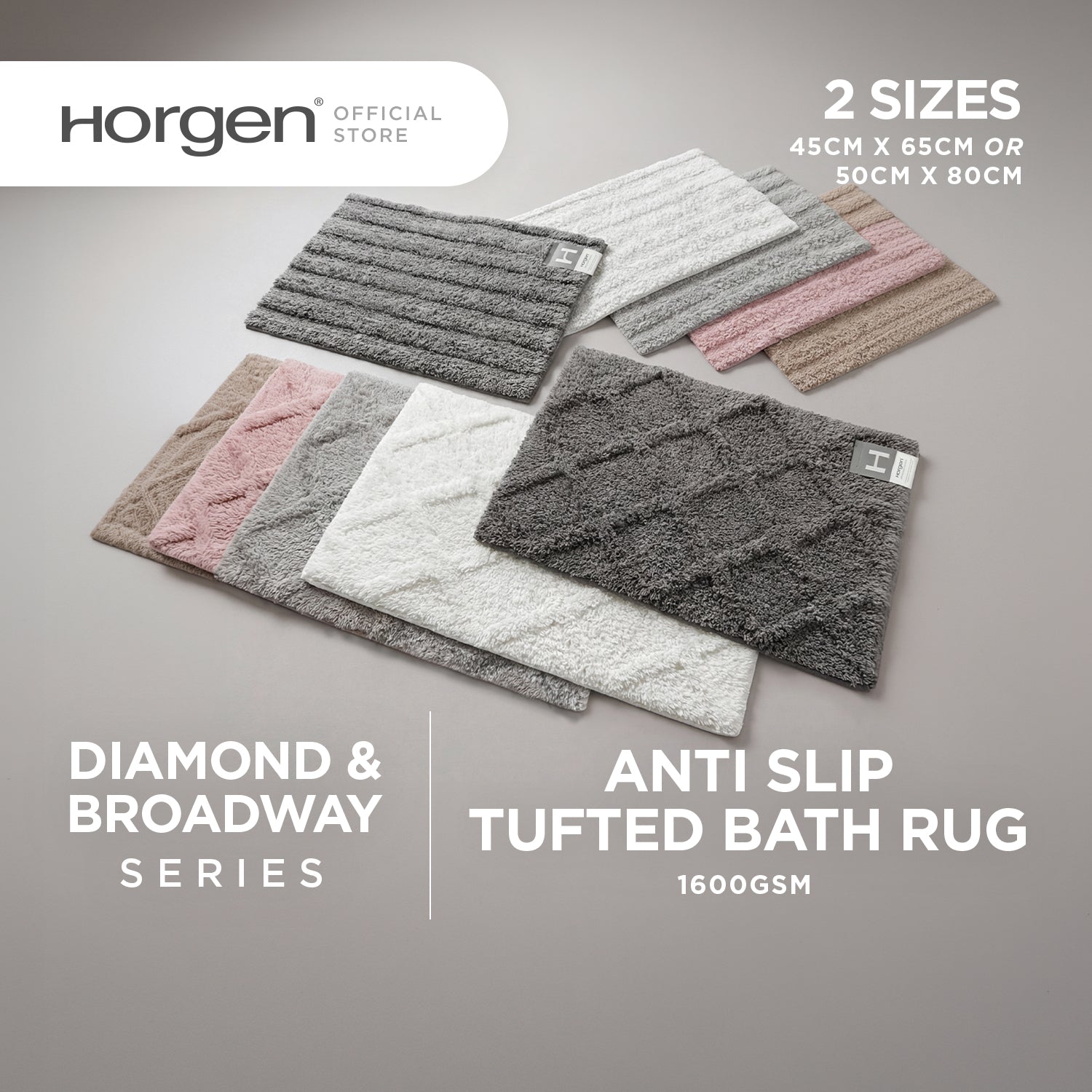 Diamond and Broadway Collection, Cotton Tufted Bath Rug Mat with Anti Slip Reverse
