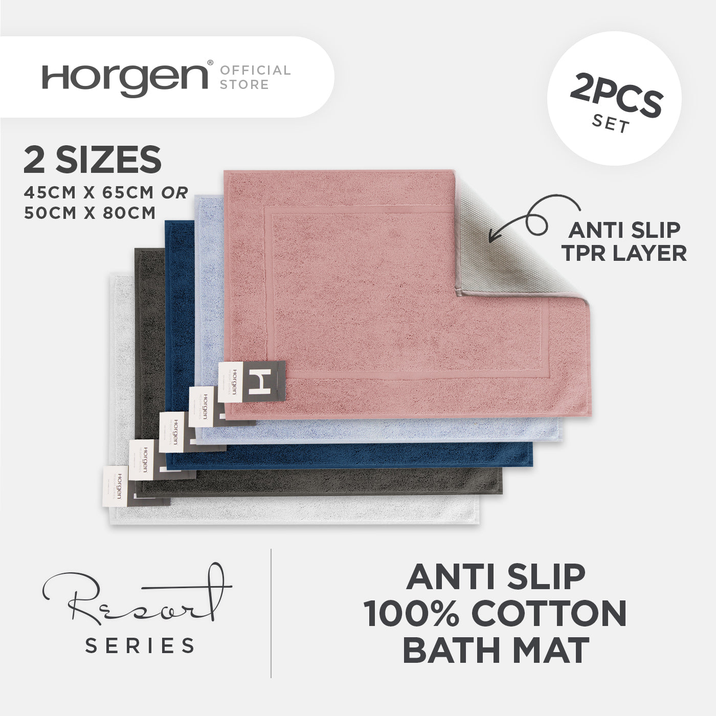 Resort Collection, Combed Cotton Bath Mat with Anti Slip TPR Reverse (1 For 1 Deal)